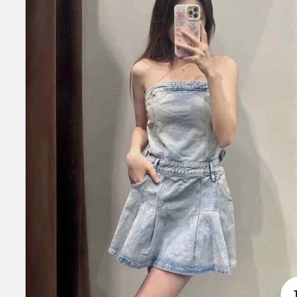 Zara PLEATED TRF DENIM DRESS - Picture 7 of 7